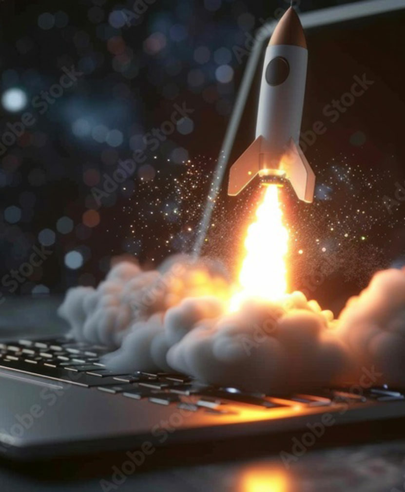 rocket taking off from laptop
