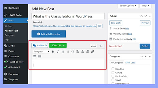 wordpress content editor